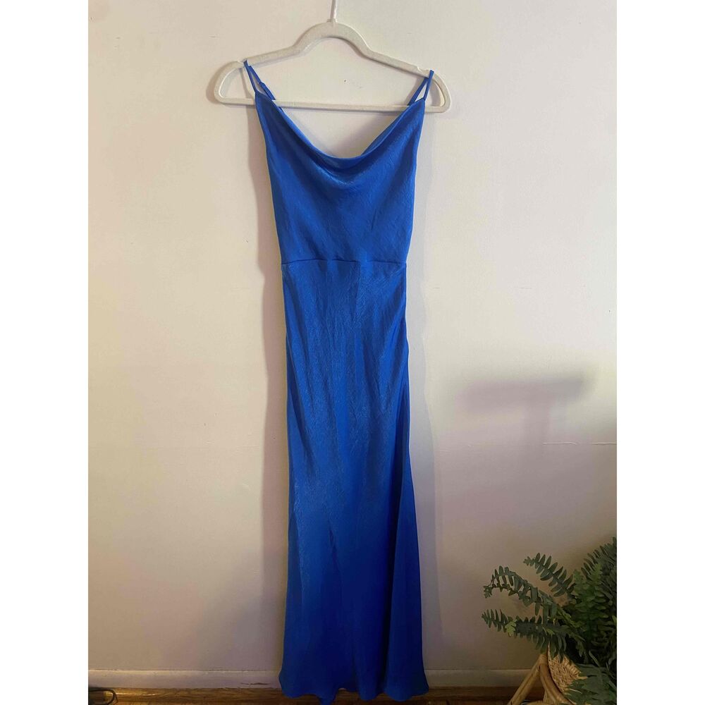 Lulus Blue Cowl Neck Satin Maxi Dress Size Small